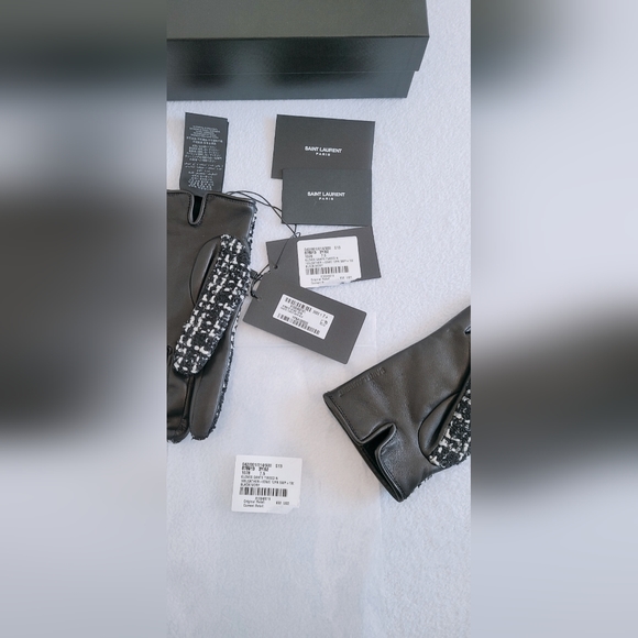 Authentic Saint Laurent YSL Checked Boucle Tweed Wool & Leather Gloves - Picture 5 of 16